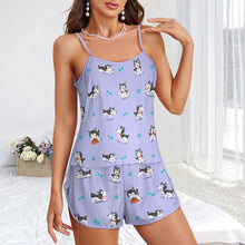 Load image into Gallery viewer, Cutest Black and White Husky Women's Cami and Shorts Pajama Set-4