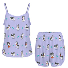 Load image into Gallery viewer, Cutest Black and White Husky Women's Cami and Shorts Pajama Set-6