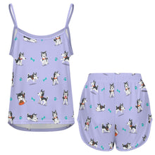 Load image into Gallery viewer, Cutest Black and White Husky Women's Cami and Shorts Pajama Set-7