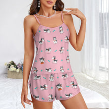 Load image into Gallery viewer, Cutest Black and White Husky Women's Cami and Shorts Pajama Set-1