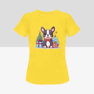 Cutest Boston Terrier Christmas Women's Cotton T-Shirts-Apparel-Apparel, Boston Terrier, Shirt, T Shirt-Yellow-Small-4