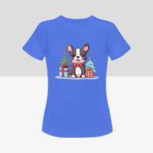 Load image into Gallery viewer, Cutest Boston Terrier Christmas Women&#39;s Cotton T-Shirts-Apparel-Apparel, Boston Terrier, Shirt, T Shirt-Blue-Small-5
