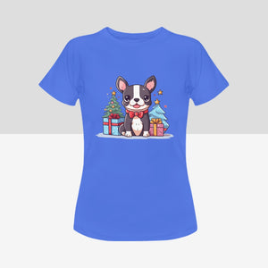 Cutest Boston Terrier Christmas Women's Cotton T-Shirts-Apparel-Apparel, Boston Terrier, Shirt, T Shirt-Blue-Small-5