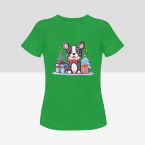Cutest Boston Terrier Christmas Women's Cotton T-Shirts-Apparel-Apparel, Boston Terrier, Shirt, T Shirt-7