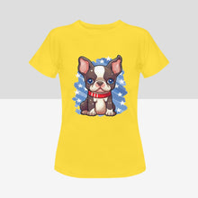 Load image into Gallery viewer, Cutest Boston Terrier Women&#39;s 4th of July Cotton T-Shirts - 4 Colors-Apparel-Apparel, Boston Terrier, Shirt, T Shirt-Yellow-Small-7
