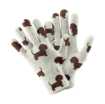 Cutest Chocolate Dachshund Touch Screen Gloves White 360x