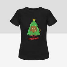 Load image into Gallery viewer, Cutest Christmas Dachshunds Women&#39;s Cotton T-Shirts - 2 Designs - 4 Colors-Apparel-Apparel, Dachshund, Shirt, T Shirt-Merry Woofmas-Black-Small-11