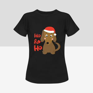 Cutest Christmas Dachshunds Women's Cotton T-Shirts - 2 Designs - 4 Colors-Apparel-Apparel, Dachshund, Shirt, T Shirt-Ho Ho Ho-Black-Small-8