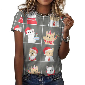 Cutest Christmas Frenchies Love All Over Print Women's Cotton T-Shirt - 4 Colors-Apparel-Apparel, Christmas, French Bulldog, Shirt, T Shirt-9