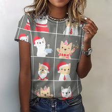 Load image into Gallery viewer, Cutest Christmas Frenchies Love All Over Print Women&#39;s Cotton T-Shirt - 4 Colors-Apparel-Apparel, Christmas, French Bulldog, Shirt, T Shirt-2XS-Gray-8