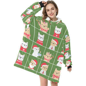 Cutest Christmas Frenchies Love Blanket Hoodie for Women - 4 Colors-Apparel-Apparel, Blankets, French Bulldog-Green-3