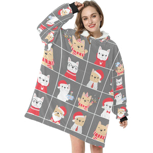 Cutest Christmas Frenchies Love Blanket Hoodie for Women-Apparel-Apparel, Blankets-11