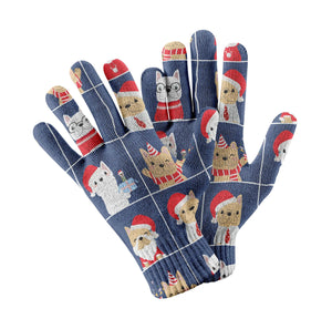 Cutest Christmas Frenchies Love Touch Screen Gloves-Accessories-Accessories, Dog Dad Gifts, Dog Mom Gifts, French Bulldog, Gloves-Navy-3