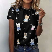 Load image into Gallery viewer, Cutest College Frenchies Love All Over Print Women&#39;s Cotton T-Shirt - 4 Colors-Apparel-Apparel, French Bulldog, Shirt, T Shirt-Black-2XS-4