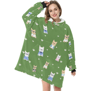 Cutest College Frenchies Love Blanket Hoodie for Women - 4 Colors-Apparel-Apparel, Blankets, French Bulldog-Green-5