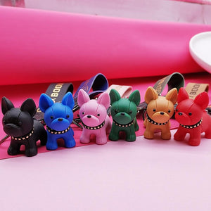 Image of six french bulldog keychains in different colors