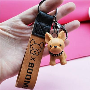 Image of french bullldog keychain in the color brown