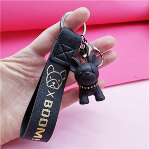 Image of french bullldog keychain in the color black