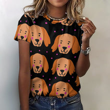 Load image into Gallery viewer, Cutest Golden Retriever Love All Over Print Women&#39;s Cotton T-Shirt-Apparel-Apparel, Golden Retriever, Shirt, T Shirt-14