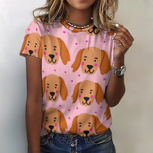 Load image into Gallery viewer, Cutest Golden Retriever Love All Over Print Women&#39;s Cotton T-Shirt-Apparel-Apparel, Golden Retriever, Shirt, T Shirt-15