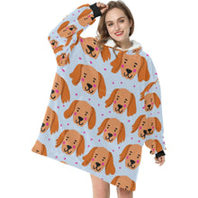 Load image into Gallery viewer, Cutest Golden Retriever Love Blanket Hoodie for Women - 4 Colors-Blanket-Blanket Hoodie, Blankets, Golden Retriever-Light Blue-1
