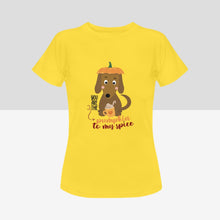 Load image into Gallery viewer, Cutest Halloween Dachshunds Women&#39;s Cotton T-Shirts - 2 Designs - 4 Colors-Apparel-Apparel, Dachshund, Halloween, Shirt, T Shirt-You Are the Pumpkin To My Spice-Yellow-Small-10