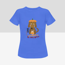 Load image into Gallery viewer, Cutest Halloween Dachshunds Women&#39;s Cotton T-Shirts - 2 Designs - 4 Colors-Apparel-Apparel, Dachshund, Halloween, Shirt, T Shirt-You Are the Pumpkin To My Spice-Blue-Small-11