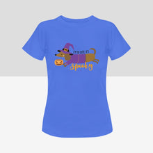 Load image into Gallery viewer, Cutest Halloween Dachshunds Women&#39;s Cotton T-Shirts - 2 Designs - 4 Colors-Apparel-Apparel, Dachshund, Halloween, Shirt, T Shirt-So Cute Its Spooky-Blue-Small-7