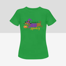 Load image into Gallery viewer, Cutest Halloween Dachshunds Women&#39;s Cotton T-Shirts - 2 Designs - 4 Colors-Apparel-Apparel, Dachshund, Halloween, Shirt, T Shirt-So Cute Its Spooky-Green-Small-8