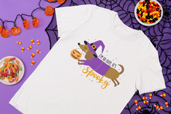 Cutest Halloween Dachshunds Women's Cotton T-Shirts - 2 Designs - 4 Colors-Apparel-Apparel, Dachshund, Halloween, Shirt, T Shirt-So Cute Its Spooky-White-Small-1