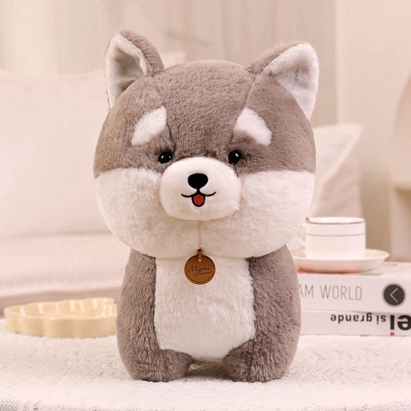 image of a husky stuffed animal plush toy on a table