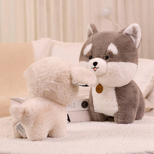 image of a husky stuffed animal plush toy on a table