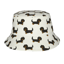 Load image into Gallery viewer, Cutest Long Haired Black Tan Dachshund Bucket Hat-Hats &amp; Caps-Accessories,Dachshund,Dog Dad Gifts,Dog Mom Gifts,Hats-Ivory White-One Size-41