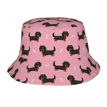 Load image into Gallery viewer, Cutest Long Haired Black Tan Dachshund Bucket Hat-Hats &amp; Caps-Accessories,Dachshund,Dog Dad Gifts,Dog Mom Gifts,Hats-Light Pink-One Size-9