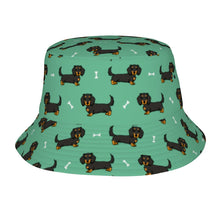 Load image into Gallery viewer, Cutest Long Haired Black Tan Dachshund Bucket Hat-Hats &amp; Caps-Accessories,Dachshund,Dog Dad Gifts,Dog Mom Gifts,Hats-Mint Green-One Size-33