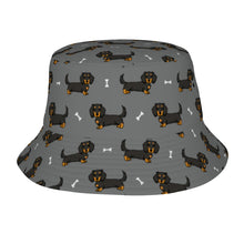 Load image into Gallery viewer, Cutest Long Haired Black Tan Dachshund Bucket Hat-Hats &amp; Caps-Accessories,Dachshund,Dog Dad Gifts,Dog Mom Gifts,Hats-Parisian Gray-One Size-25