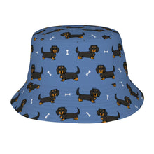 Load image into Gallery viewer, Cutest Long Haired Black Tan Dachshund Bucket Hat-Hats &amp; Caps-Accessories,Dachshund,Dog Dad Gifts,Dog Mom Gifts,Hats-Slate Blue-One Size-17