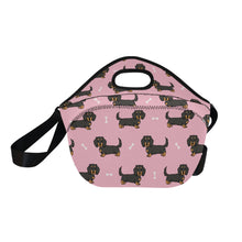Load image into Gallery viewer, Cutest Long Haired Black Tan Dachshund Neoprene Lunch Bag-10