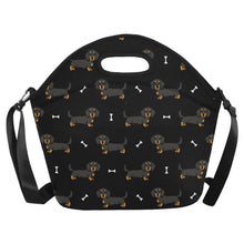Load image into Gallery viewer, Cutest Long Haired Black Tan Dachshund Neoprene Lunch Bag-12