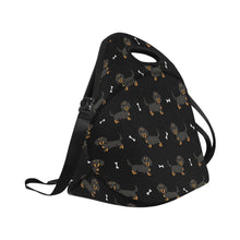Load image into Gallery viewer, Cutest Long Haired Black Tan Dachshund Neoprene Lunch Bag-14