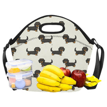Load image into Gallery viewer, Cutest Long Haired Black Tan Dachshund Neoprene Lunch Bag-4