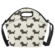 Load image into Gallery viewer, Cutest Long Haired Black Tan Dachshund Neoprene Lunch Bag-Ivory-ONESIZE-1