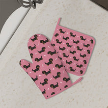 Load image into Gallery viewer, Cutest Long Haired Black Tan Dachshund Oven Mitts and Pot Holder Set-Kitchen Decor-3
