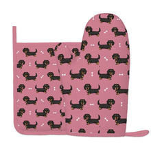Load image into Gallery viewer, Cutest Long Haired Black Tan Dachshund Oven Mitts and Pot Holder Set-Kitchen Decor-1