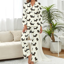 Load image into Gallery viewer, Cutest Long Haired Black Tan Dachshund Pajamas Set for Women-Ivory White-XS-4
