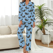 Load image into Gallery viewer, Cutest Long Haired Black Tan Dachshund Pajamas Set for Women-Sky Blue-XS-12