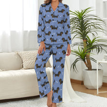 Load image into Gallery viewer, Cutest Long Haired Black Tan Dachshund Pajamas Set for Women-Slate Blue-XS-5