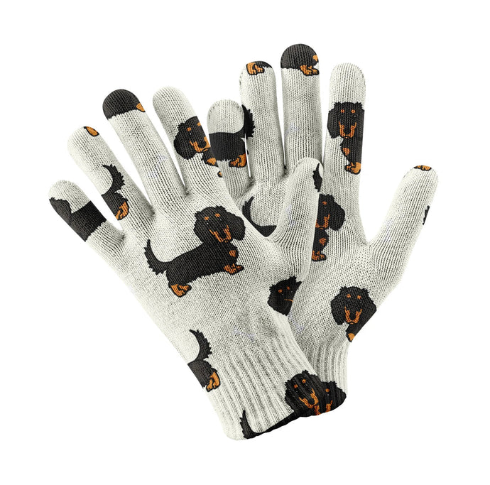 Cutest Long Haired Black Tan Dachshund Touch Screen Gloves-Accessories-Accessories, Dachshund, Dog Dad Gifts, Dog Mom Gifts, Gloves-White-1