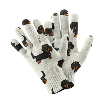 Cutest Long Haired Black Tan Dachshund Touch Screen Gloves White 360x