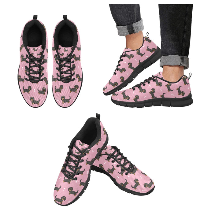 Cutest Long Haired Black Tan Dachshund Women's Breathable Sneakers-Footwear-Dachshund, Dog Mom Gifts, Shoes-LightPink-US13-1